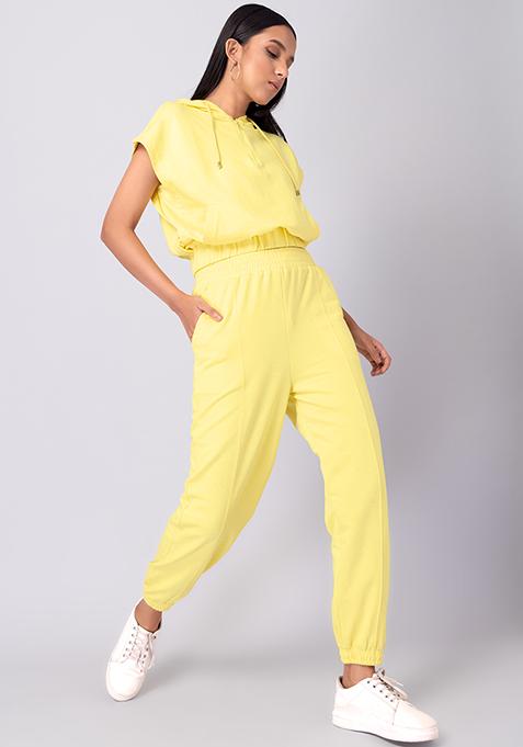 Yellow Crop Hoodie and Joggers Co-ord Set