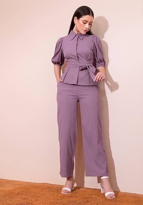 Lilac Crushed Crepe Top And Pants Co-ord Set