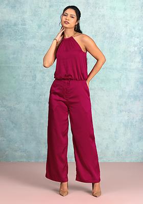 Hot Pink Halter Top And Pants Co-ord Set