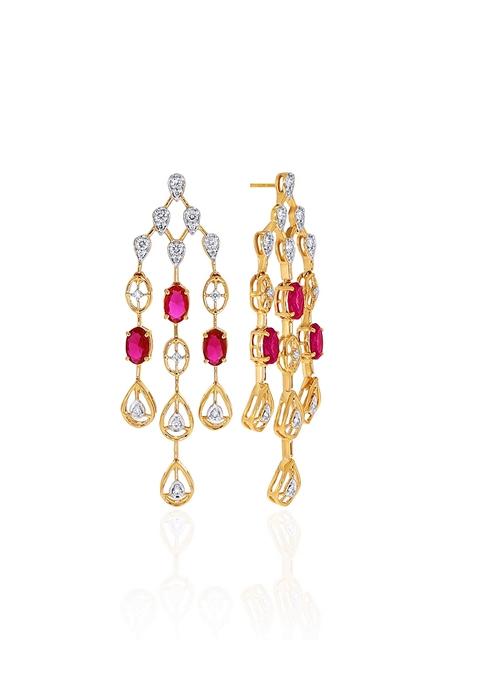 Indya X Senco 14K Yellow Gold Diamond Drop Earrings