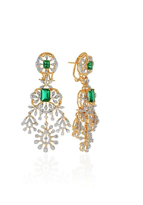 Indya X Senco 14K Yellow Gold Diamond Drop Earrings