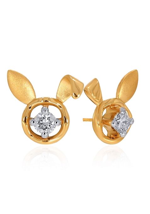 Indya X Senco 14K Yellow Gold Kids Diamond Studs Earrings