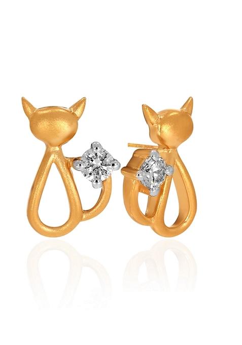 Indya X Senco 14K Yellow Gold Kids Diamond Studs Earrings