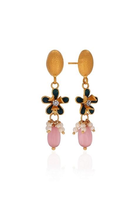 Indya X Senco 22K Yellow Gold Antique Kundan Drop Earrings