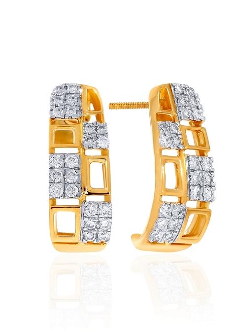 Indya X Senco 14K Yellow Gold Diamond Hoops Earrings