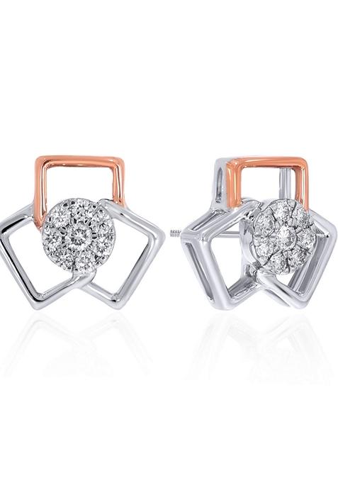 Indya X Senco Geometric Trillium Platinum Studs Earrings