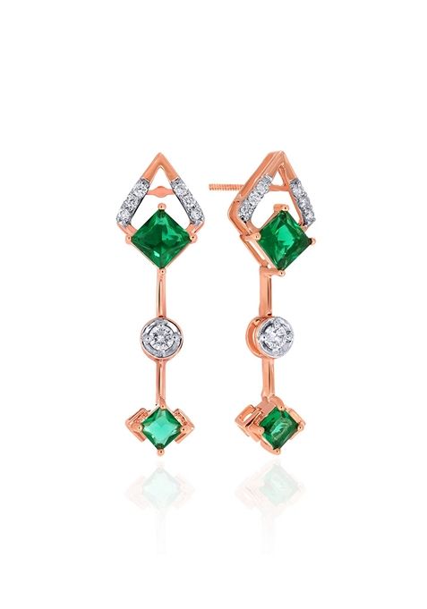 Indya X Senco Gleaming Verdure Diamond Drop Earrings