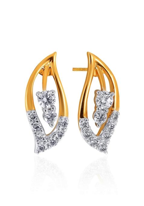 Indya X Senco Wavy Leaf Diamond Studs Earrings