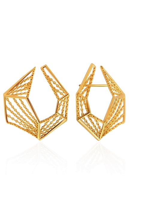 Indya X Senco Stylish Emblem Gold Studs Earrings