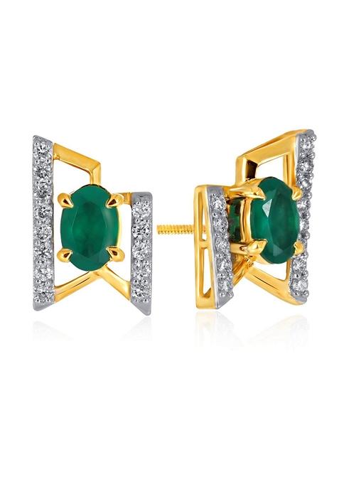 Indya X Senco Greenish Glam Diamond Studs Earrings