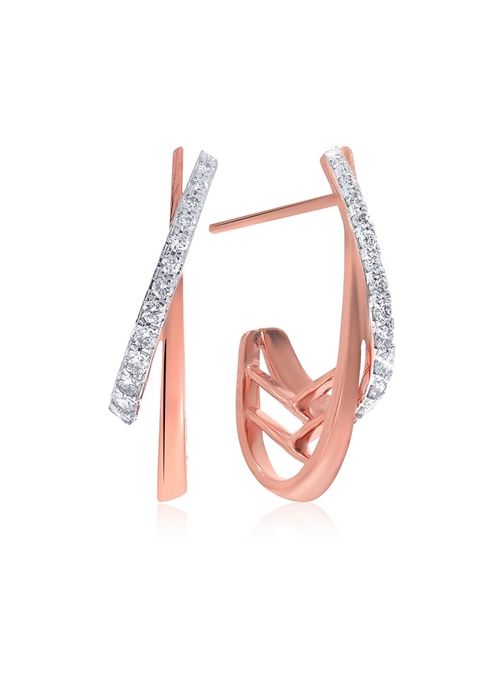 Indya X Senco Fashionable Diamond J Hoop Earrings