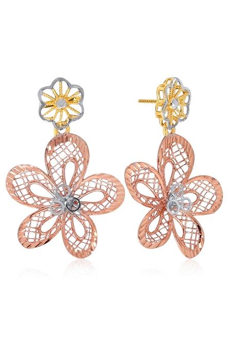 Indya X Senco Rosy Bloom Gold Drop Earrings