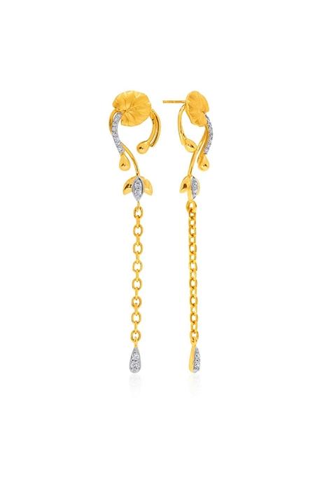 Indya X Senco Artsy Lotus Diamond Long Earrings