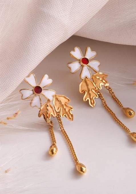 Indya X Senco Sacred Daisy Gold Long Earrings