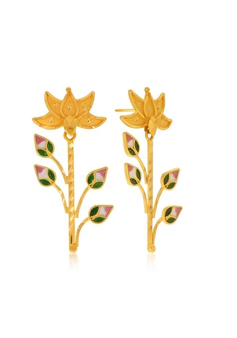 Indya X Senco Lotus In Harmony Gold Drop Earrings