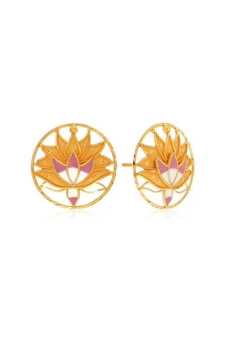 Indya X Senco Lotus Aura Gold Studs Earrings