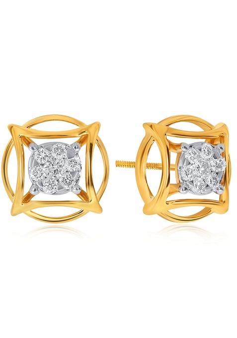 Indya X Senco Geometric Diva Diamond Studs Earrings