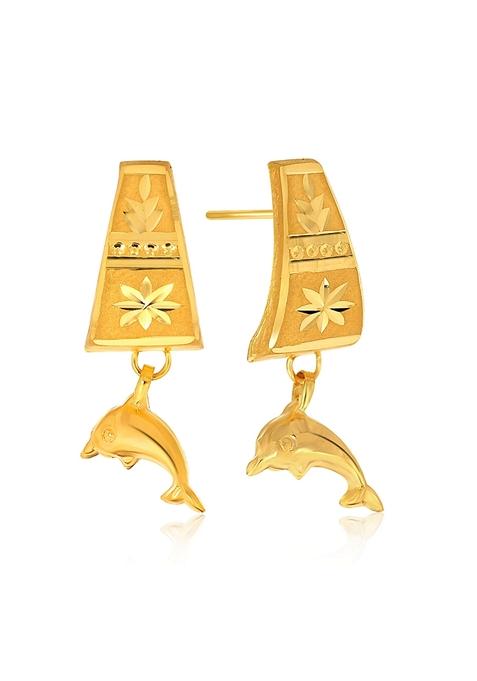 Indya X Senco Dangling Dolphin Gold Drop Earrings