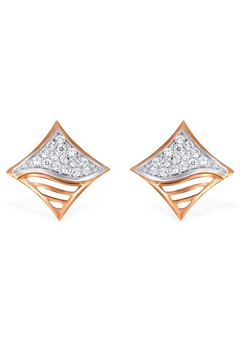 Indya X Senco Modernistic Wavy Glow Diamond Studs Earrings