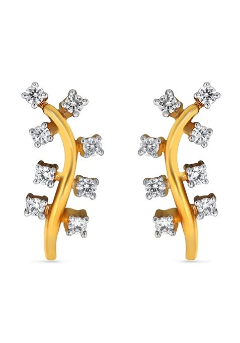 Indya X Senco Glamorous Curvy Twig Diamond Studs Earrings