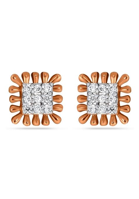 Indya X Senco Quadrate Fashionable Diva Diamond Studs Earrings