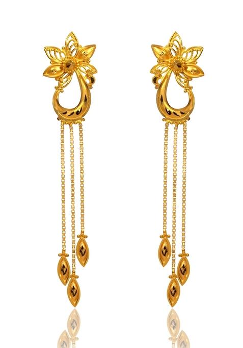 Indya X Senco Flower In Fashion Gold Earrings