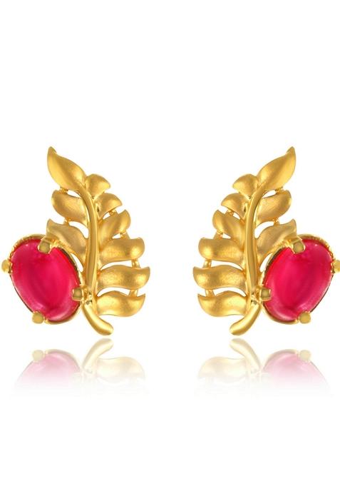 Indya X Senco Glow Adorned Fern Gold Studs Earrings