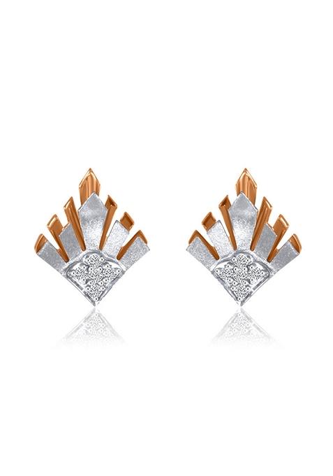 Indya X Senco Shimmering Flame Platinum Diamond Studs Earrings