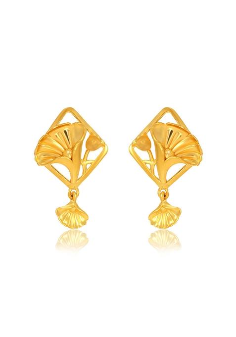 Indya X Senco Bloomy Rhombus Gold Drop Earrings