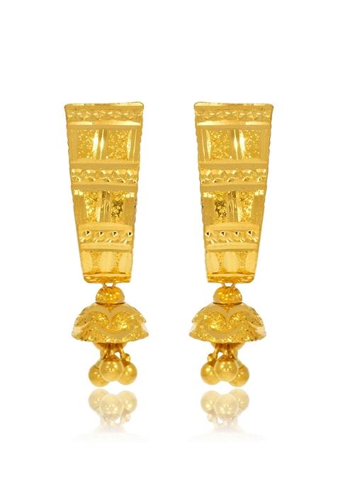 Indya X Senco Impressive Shiny Gold Drop Earrings