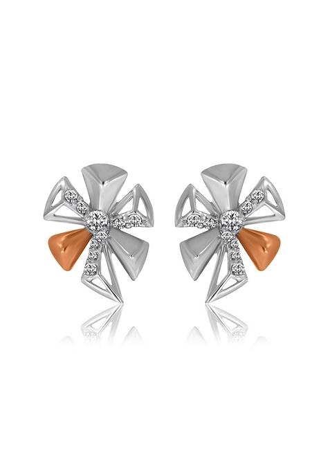 Indya X Senco An Edgy Flower Platinum Studs Earrings