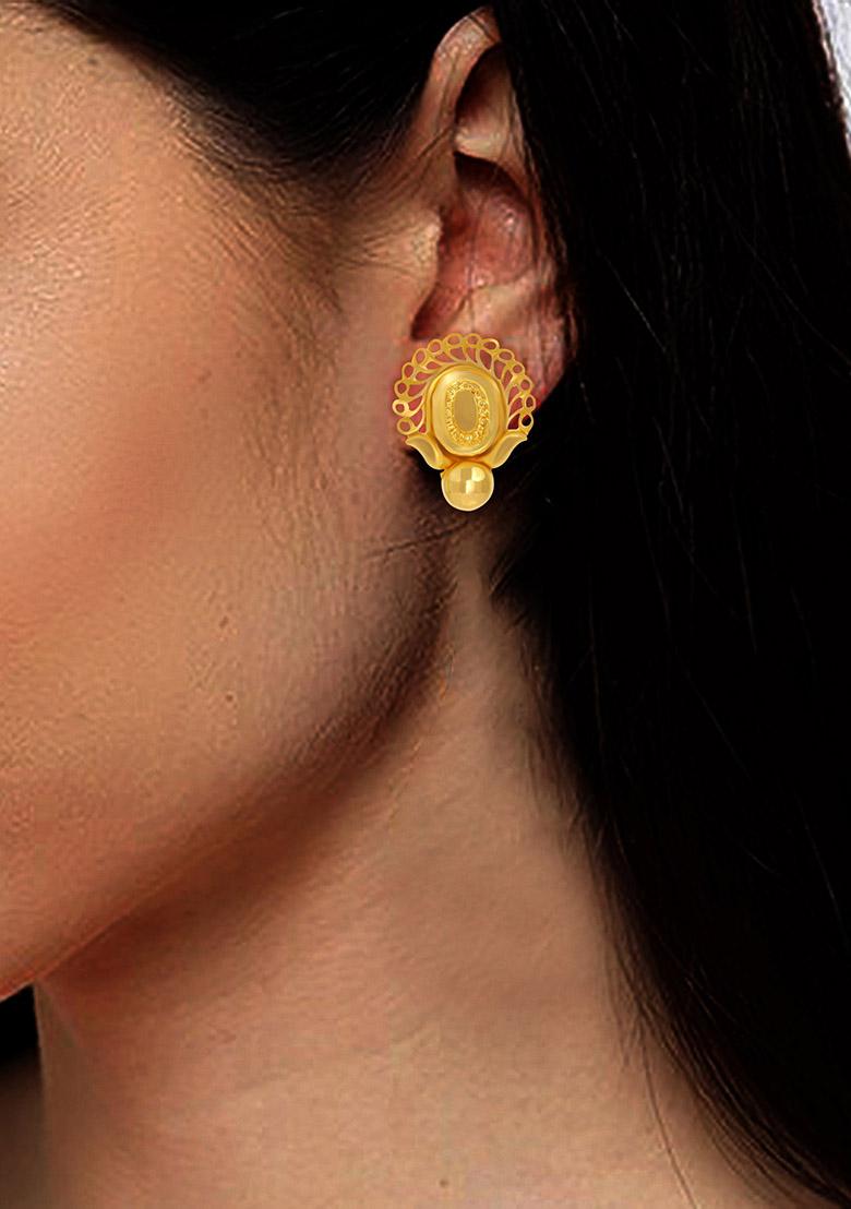 Buy Women Indya X Senco Shiny Gold Pankh Studs Earrings