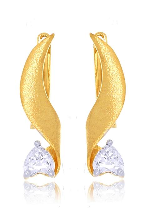 Indya X Senco Curvy Deco Gold Hoop Studs Earrings