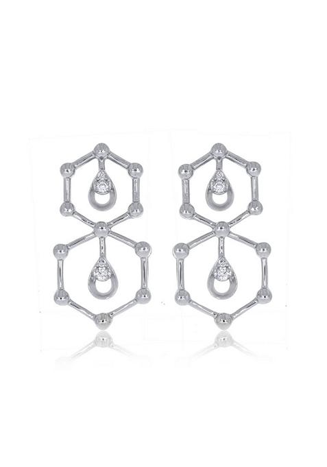 Indya X Senco Hexagon Platinum Earrings