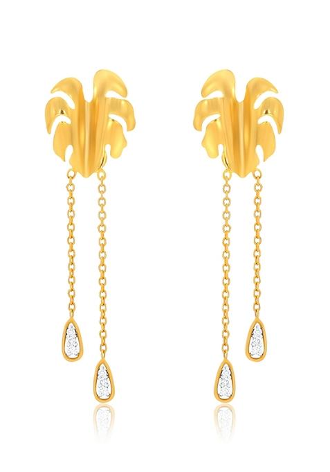 Indya X Senco Chic Leaf Gleam Diamond Drop Earrings