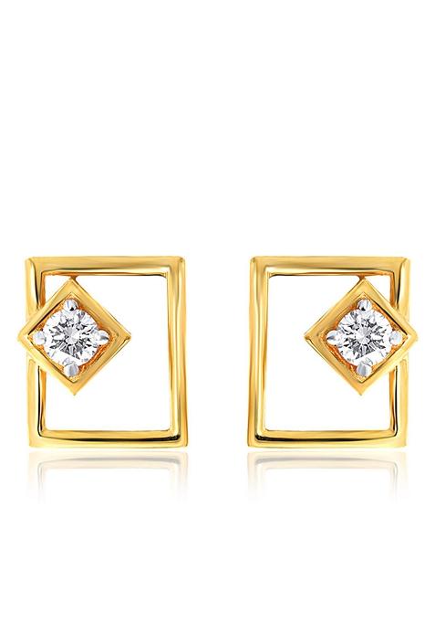 Indya X Senco Cute Quadrilateral Charm Diamond Studs Earrings