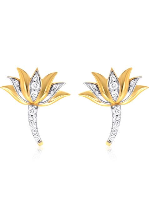 Indya X Senco Sacred Lotus Diamond Studs Earrings