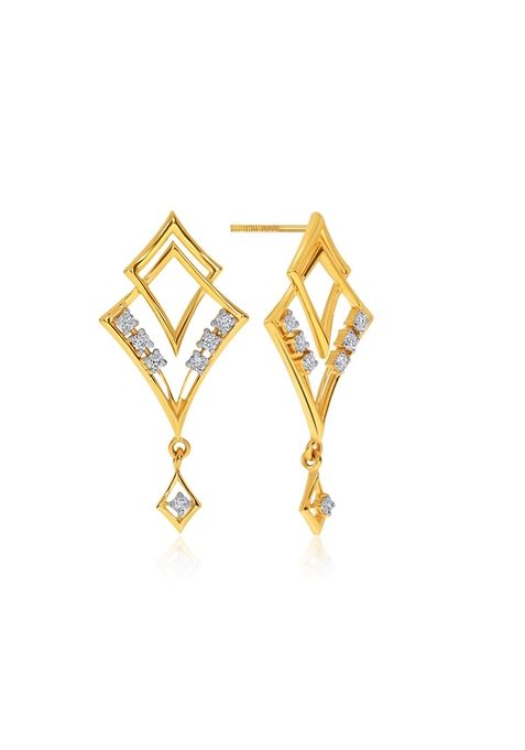 Indya X Senco Universal Rhombus Glam Diamond Drop Earrings