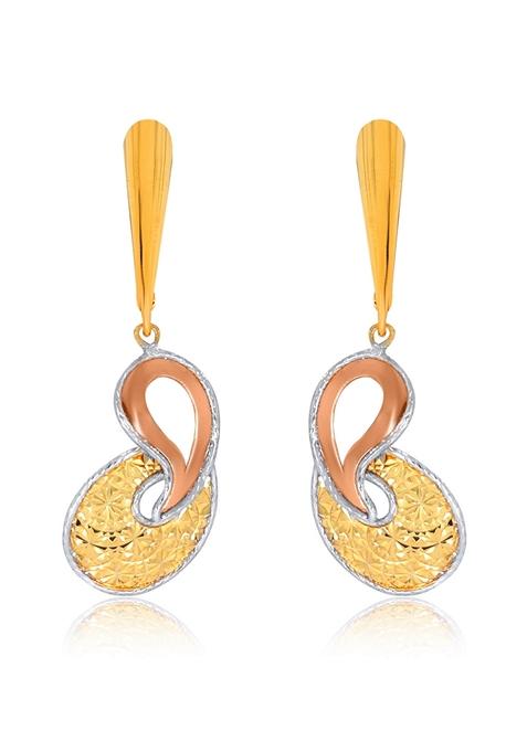 Indya X Senco Dazzling Dual Paisley Gold Drop Earrings