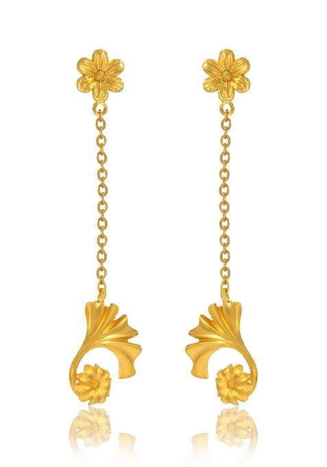 Indya X Senco Ginkgo Glint Gold Drop Earrings