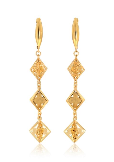 Indya X Senco Splendid Tri Floral Gold Hoop Drop Earrings