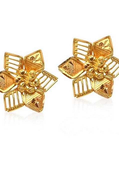 Indya X Senco Floral Craft Gold Studs Earrings