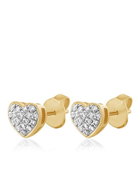 Indya X Senco Sparkling Heart Diamond Studs Earrings