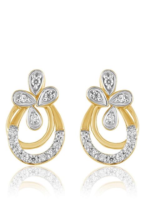 Indya X Senco Flowery Golden Diamond Studs Earrings