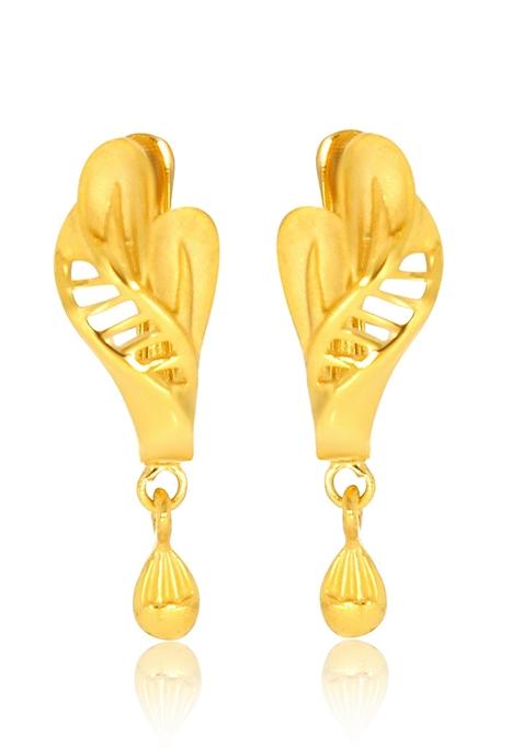 Indya X Senco Artistic Leaves Gold Hoop Drop Earrings