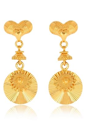 Indya X Senco Shiny Bow Round Gold Drop Earrings
