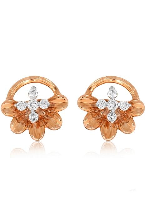 Indya X Senco Sleek Flower Diamond Studs Earrings