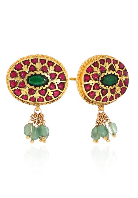 Indya X Senco Gold 22K Yellow Gold Kundan Drop Earrings