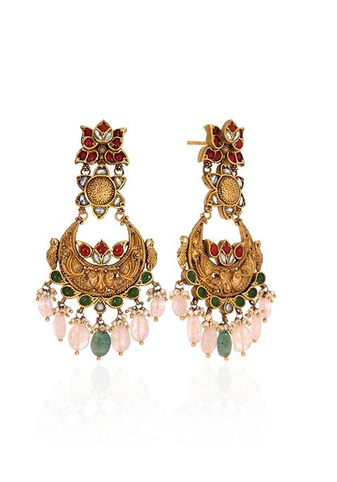 Indya X Senco Gold 22K Yellow Gold Kundan Drop Earrings