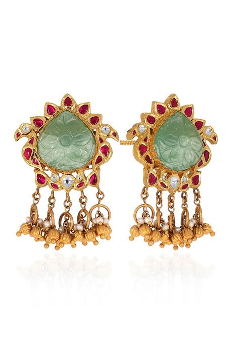 Indya X Senco Gold 22K Yellow Gold Kundan Drop Earrings
